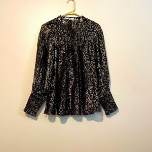 10 Crosby Derek Lam Tops | Silk Long Sleeve Top | Color: Black/Gold | Size: 2
